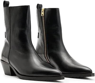 AllSaints Bazely Boots Women's Boots Black Shine : 7 M, Leather/Rubber