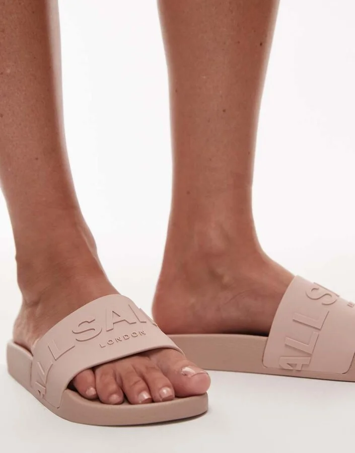 AllSaints Biggy rubber slides in rose pink - Image 3