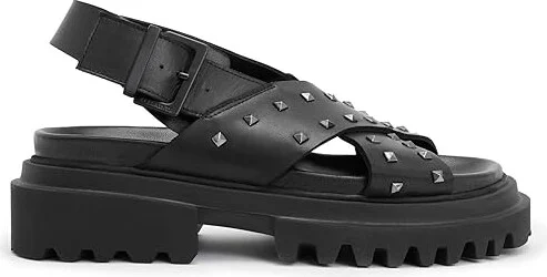 AllSaints Cosmo Stud Sandals Women's Shoes Black : 6 M, Leather - Image 4