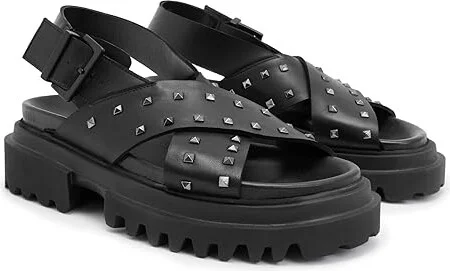 AllSaints Cosmo Stud Sandals Women's Shoes Black : 6 M, Leather