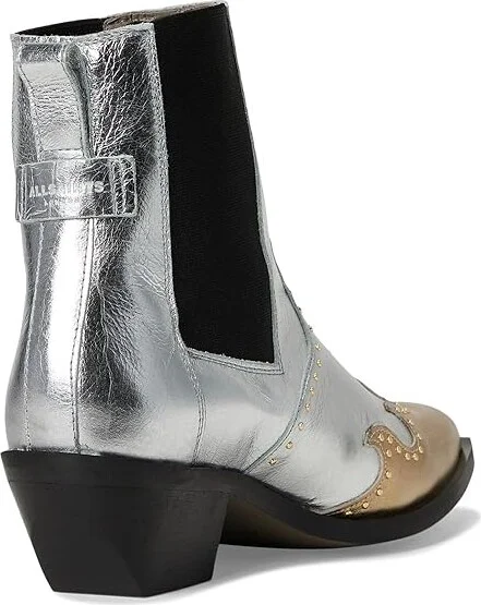 AllSaints Denver Stud Boots Women's Motocross Boots Silver/Gold : 10 M, Leather/Rubber - Image 4