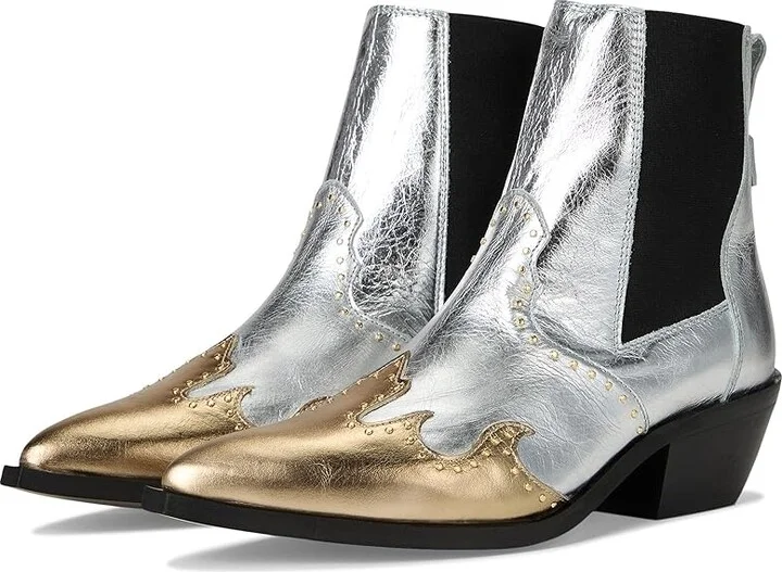 AllSaints Denver Stud Boots Women's Motocross Boots Silver/Gold : 10 M, Leather/Rubber