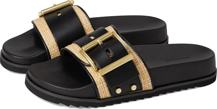 AllSaints Ellie Raffia Slider Women's Sandals Natural/Black : 10.5 M, Leather