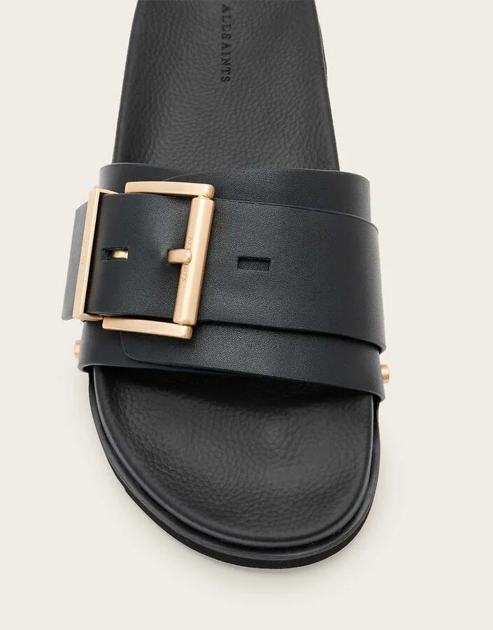 AllSaints Ellie studded leather slides in black - Image 3