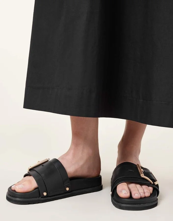 AllSaints Ellie studded leather slides in black