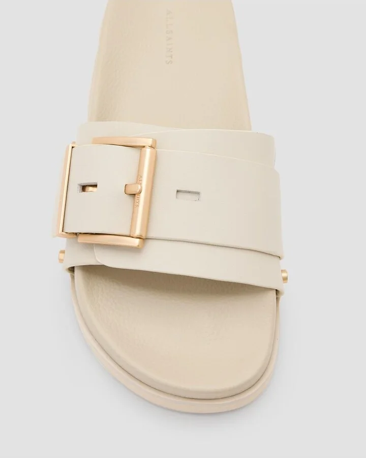 AllSaints Ellie studded leather slides in chalk white - Image 2