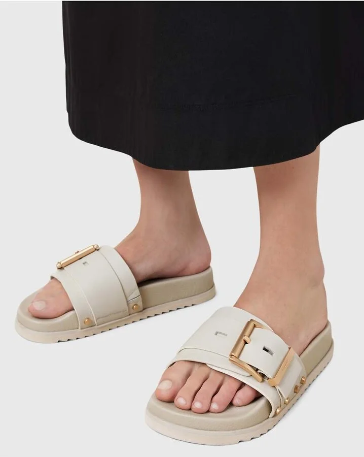 AllSaints Ellie studded leather slides in chalk white - Image 3