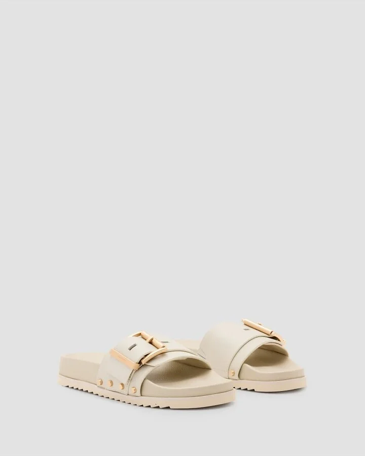 AllSaints Ellie studded leather slides in chalk white - Image 4
