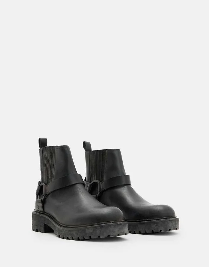AllSaints Hank leather biker boots in black - Image 2