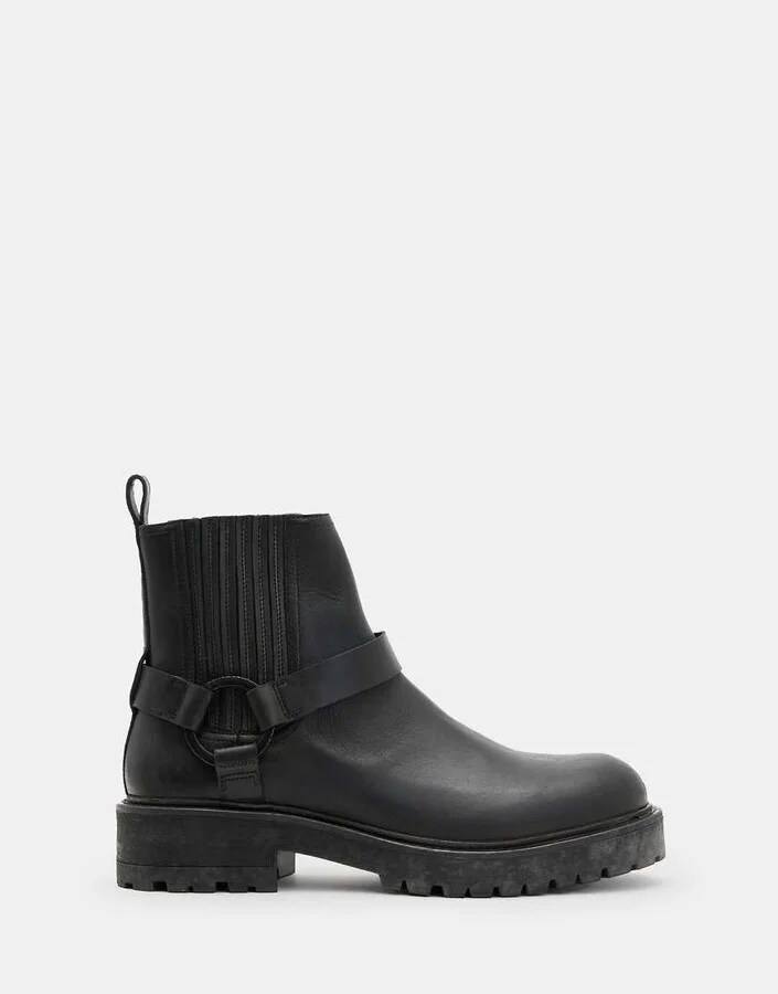AllSaints Hank leather biker boots in black - Image 3