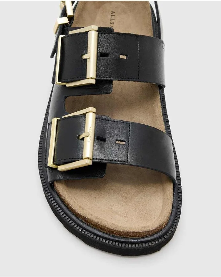 AllSaints Isla leather sandals in black - Image 2