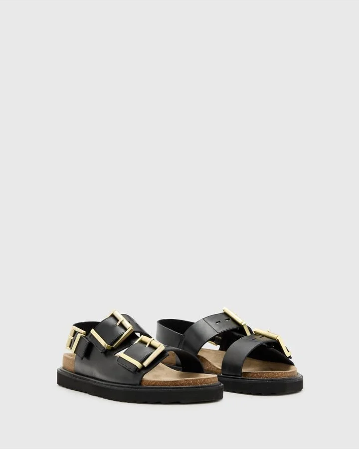 AllSaints Isla leather sandals in black - Image 3