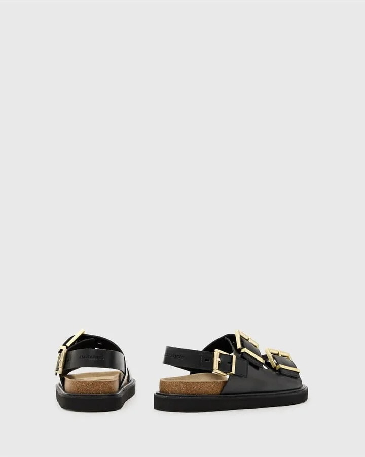 AllSaints Isla leather sandals in black - Image 4