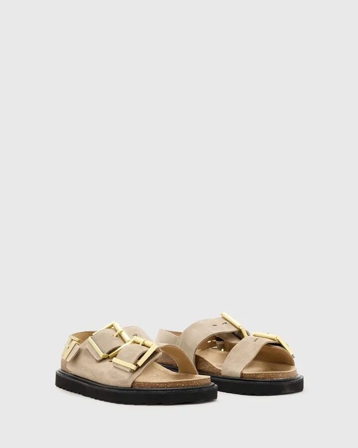 AllSaints Isla leather sandals in sand - Image 2