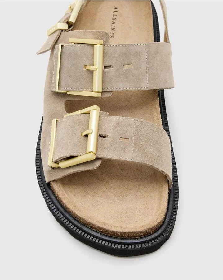 AllSaints Isla leather sandals in sand - Image 3