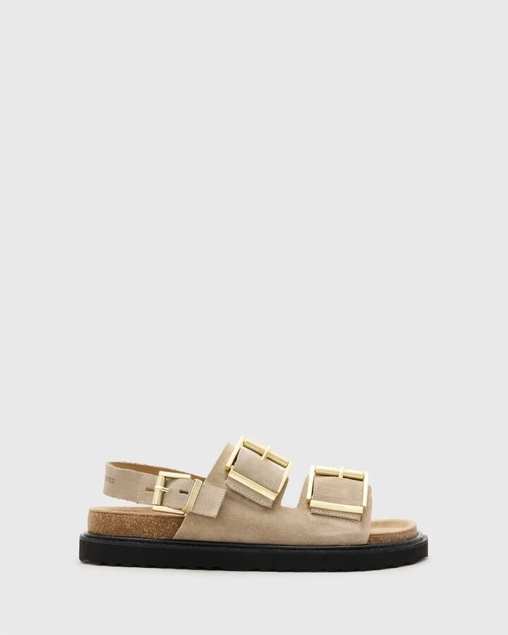 AllSaints Isla leather sandals in sand - Image 4