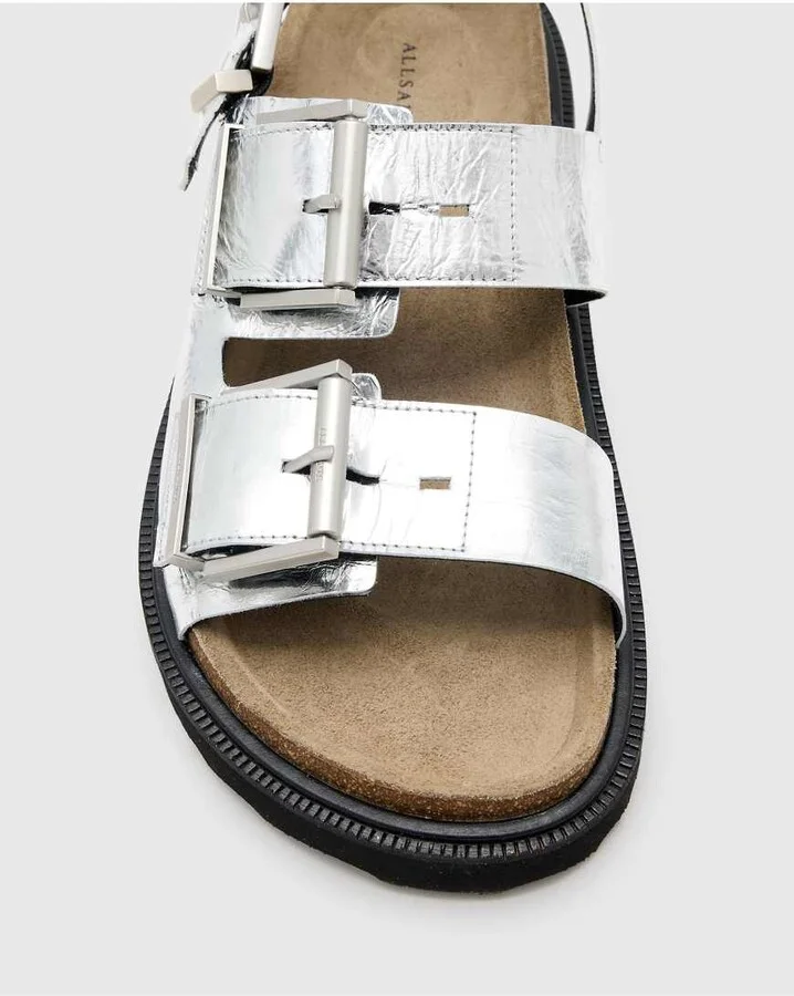 AllSaints Isla leather sandals in silver - Image 3