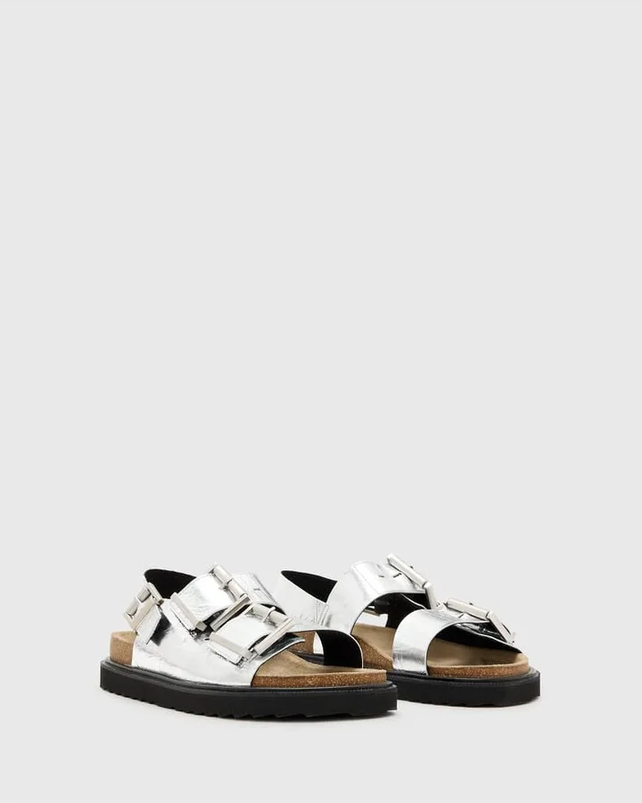 AllSaints Isla leather sandals in silver - Image 4