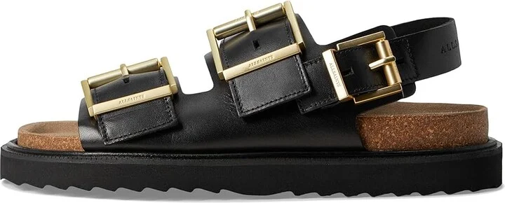 AllSaints Isla Sandal Women's Wedge Shoes Black : 9 M, Leather/Suede - Image 6