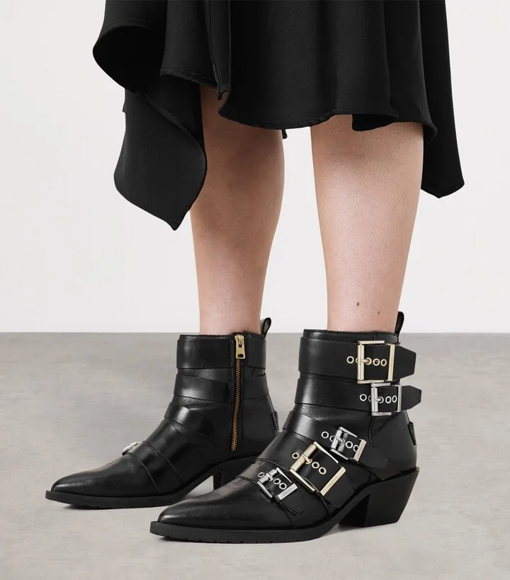 AllSaints Leather Buckle-Detail Jane Boots 43 - Image 2