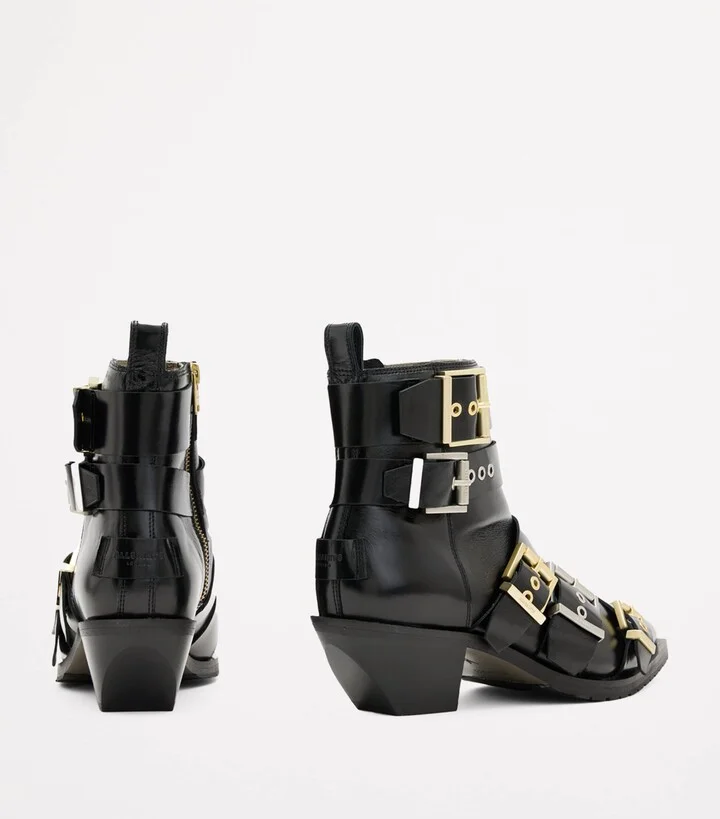 AllSaints Leather Buckle-Detail Jane Boots 43 - Image 6