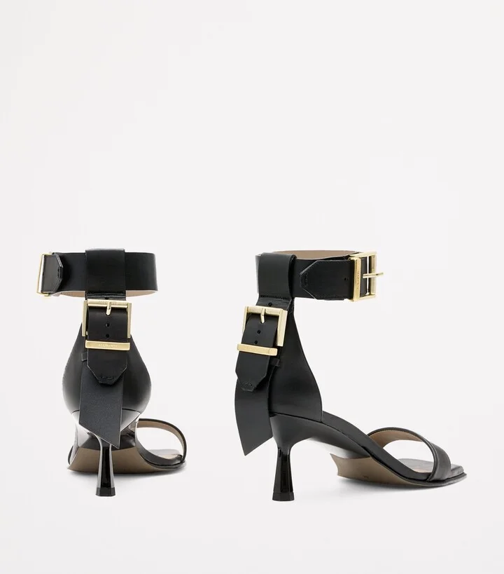 AllSaints Leather Buckled Noir Sandals - Image 2