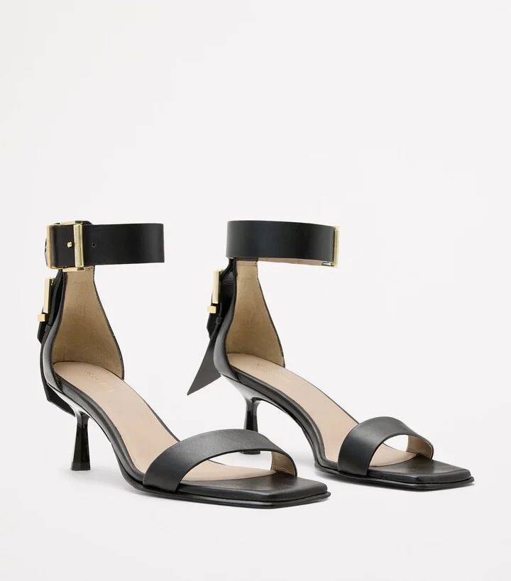 AllSaints Leather Buckled Noir Sandals - Image 3