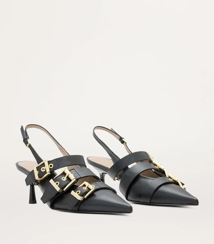 AllSaints Leather Buckled Vivian Slingback Pumps 60 - Image 2