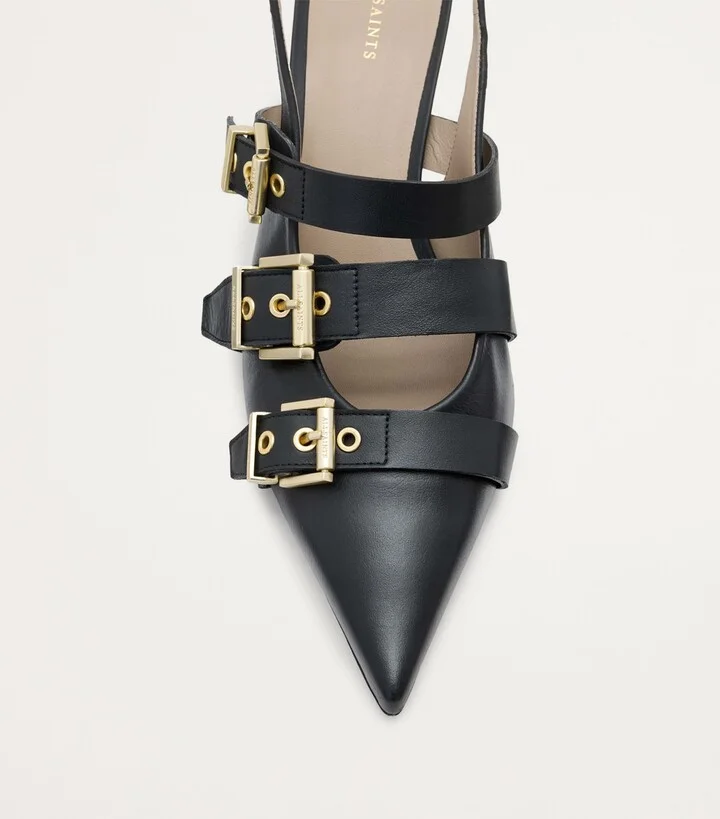 AllSaints Leather Buckled Vivian Slingback Pumps 60 - Image 5