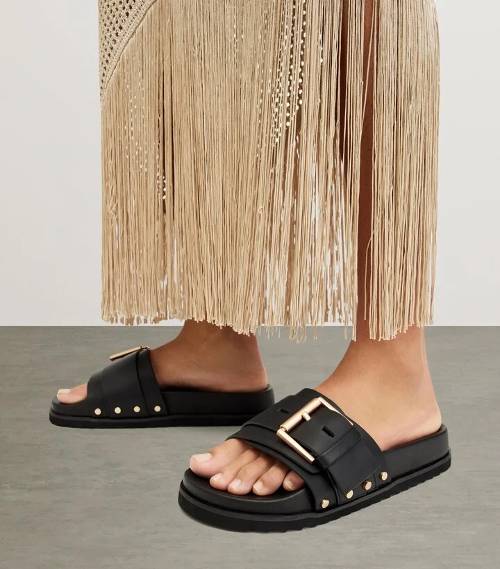 AllSaints Leather Ellie Stud Slides - Image 2