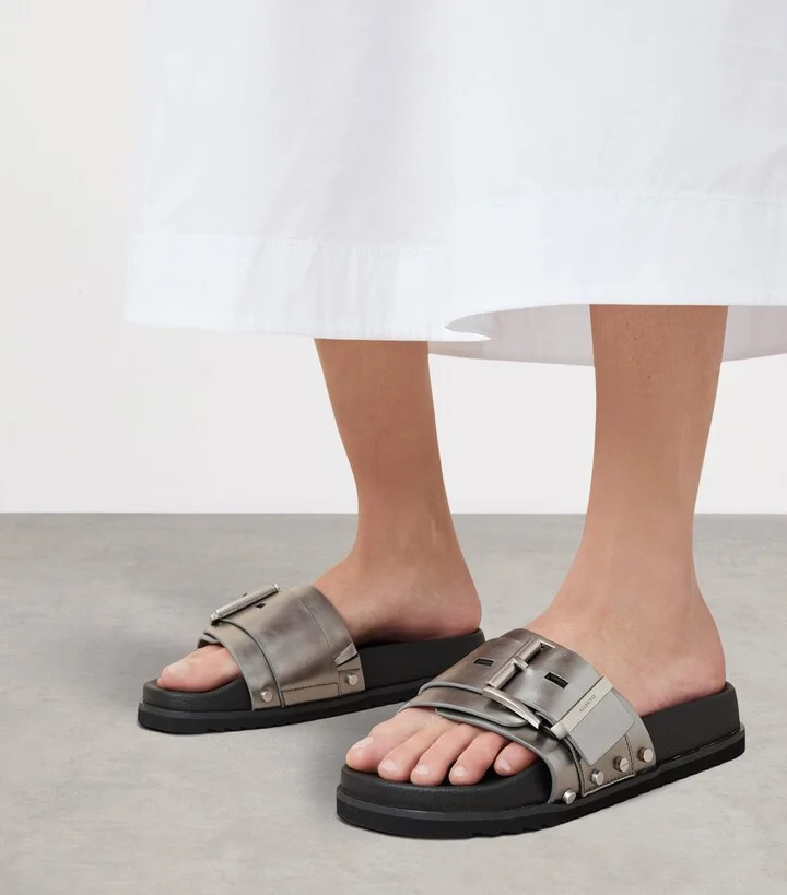 AllSaints Leather Ellie Stud Slides - Image 3