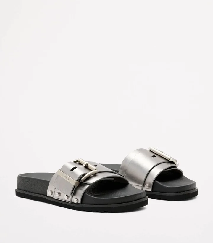 AllSaints Leather Ellie Stud Slides - Image 5