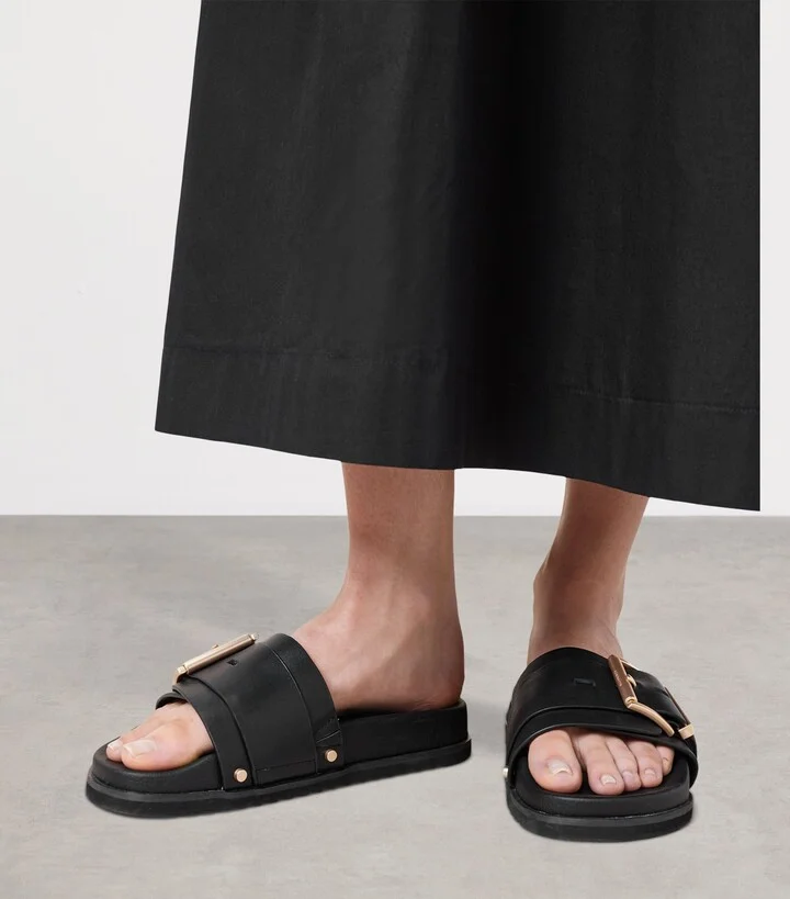 AllSaints Leather Ellie Stud Slides - Image 2