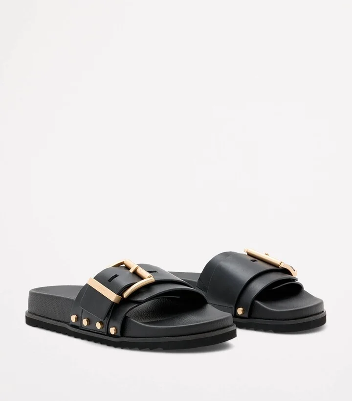 AllSaints Leather Ellie Stud Slides - Image 3