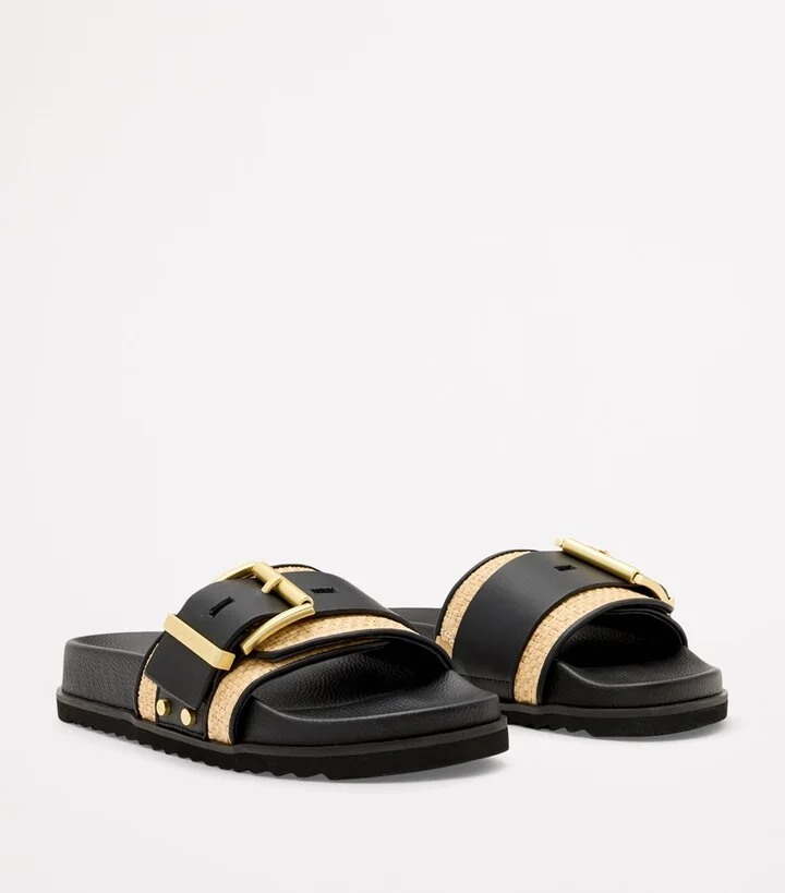 AllSaints Leather-Raffia Ellie Slides - Image 2