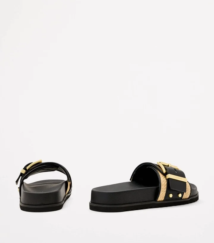 AllSaints Leather-Raffia Ellie Slides - Image 3
