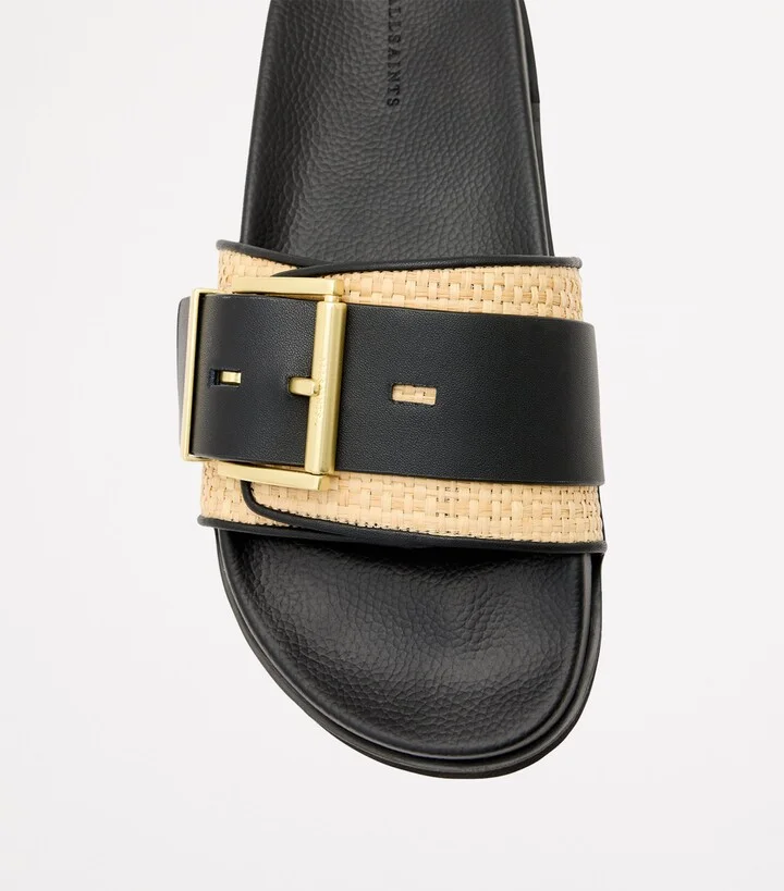 AllSaints Leather-Raffia Ellie Slides - Image 4