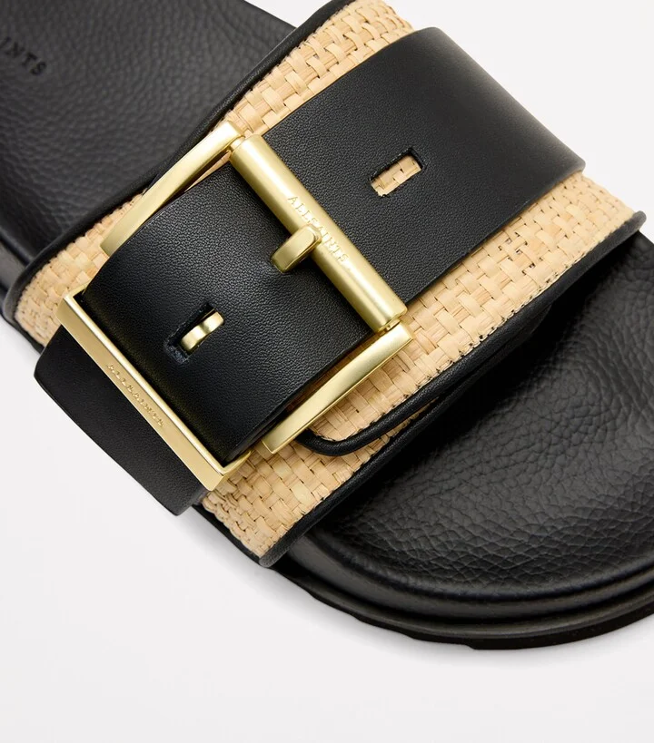 AllSaints Leather-Raffia Ellie Slides - Image 5