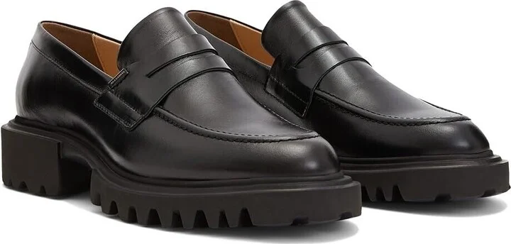 AllSaints Lola WF0052Z Penny Loafers Women 9 Black Leather Slip On Shoes KHD1132