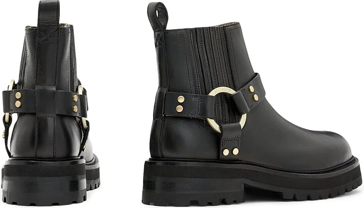 AllSaints Maddie Biker Boots Women's Boots Black/Warm Brass : 7 M, Leather/Rubber - Image 3