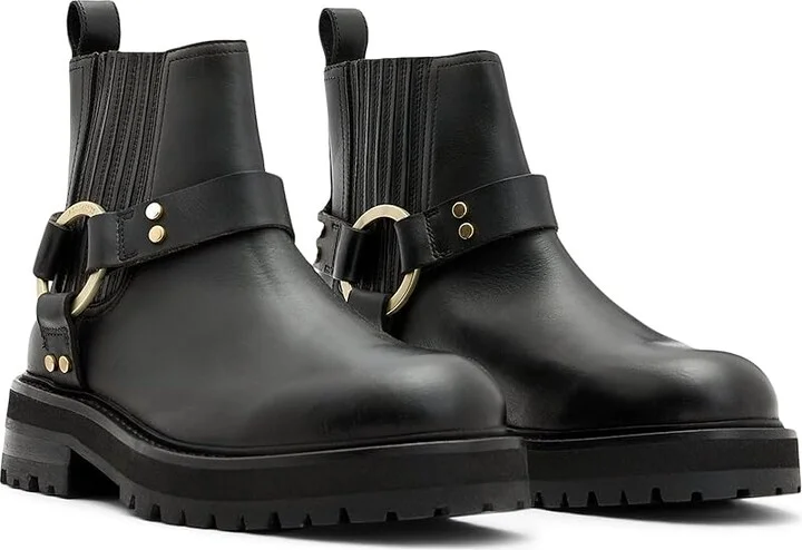AllSaints Maddie Biker Boots Women's Boots Black/Warm Brass : 7 M, Leather/Rubber
