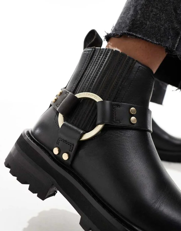 AllSaints Maddie leather harness biker boots in black - Image 2