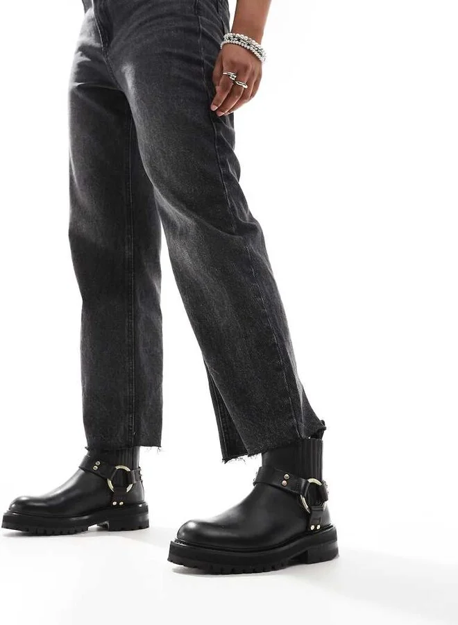 AllSaints Maddie leather harness biker boots in black - Image 3