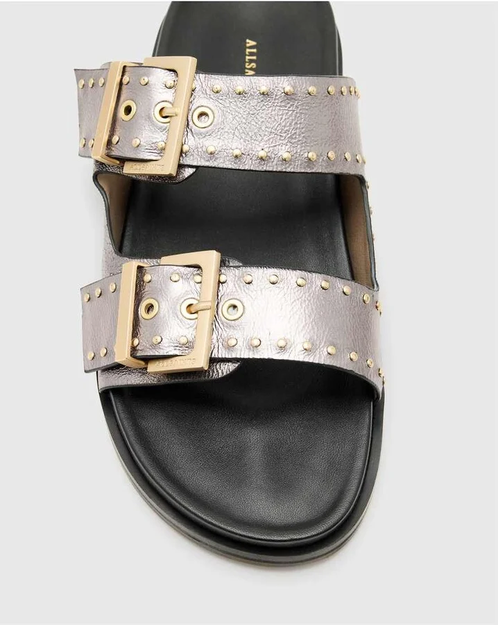 AllSaints Magda studded sandals in silver - Image 2