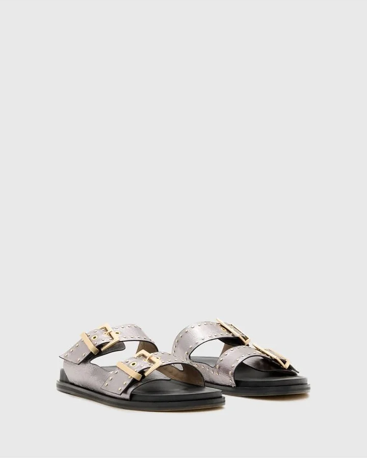 AllSaints Magda studded sandals in silver - Image 4