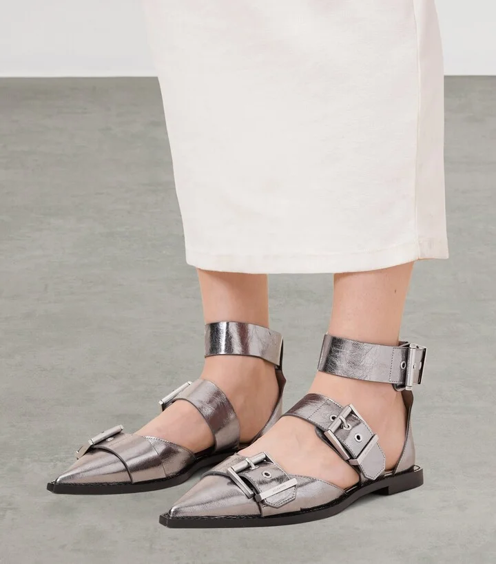 AllSaints Metallic Leather Sutton Ballet Flats - Image 2