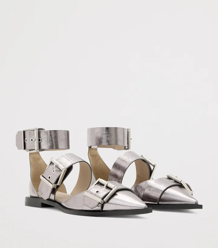 AllSaints Metallic Leather Sutton Ballet Flats - Image 3