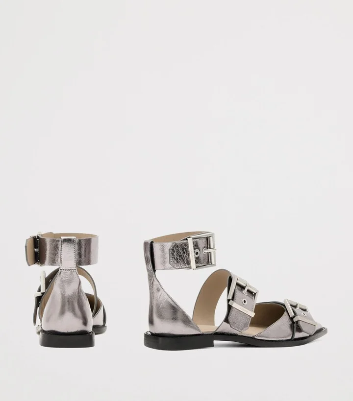 AllSaints Metallic Leather Sutton Ballet Flats - Image 4