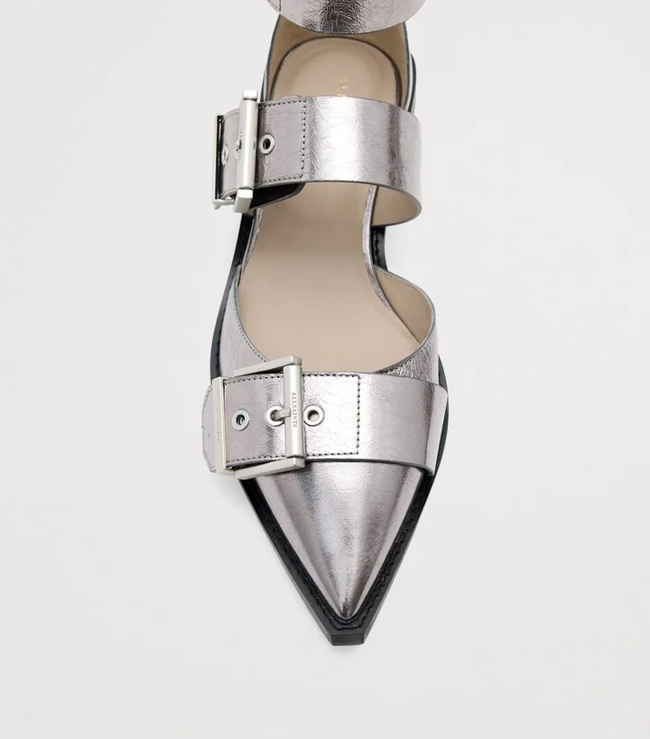 AllSaints Metallic Leather Sutton Ballet Flats - Image 5