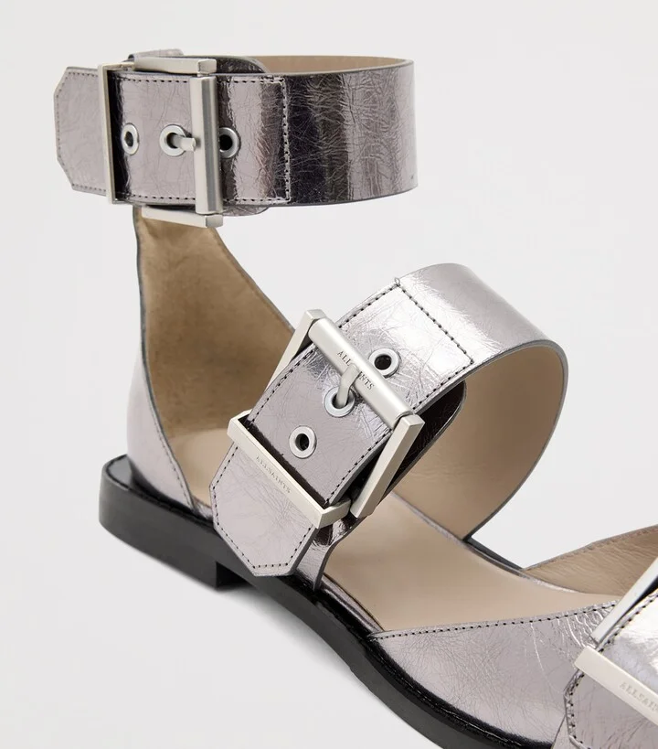 AllSaints Metallic Leather Sutton Ballet Flats - Image 6